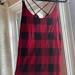 Red and Black Buffalo Plaid Cami Tank Top, Built in bra
